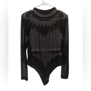 Rhinestone Mesh Bodysuit Sz XL